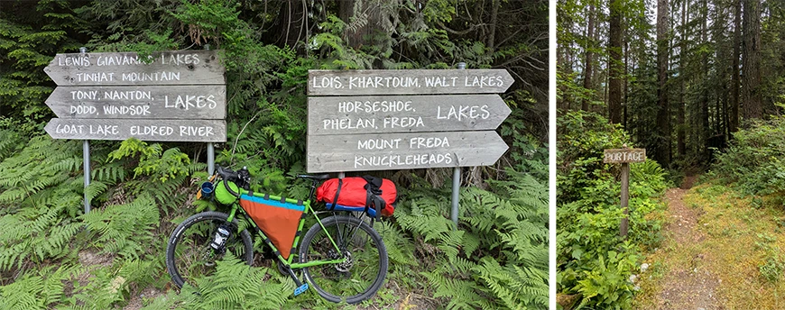 signage to the various rec sites on the 10 lakes overnighter bikepacking trip