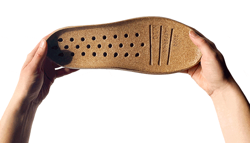 the recork recycled cork midsole can bend and flex like petroleum foam