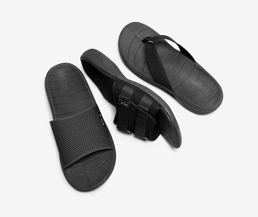 the sole mateo sport slide, mendocino sport slide and del mar sport flip